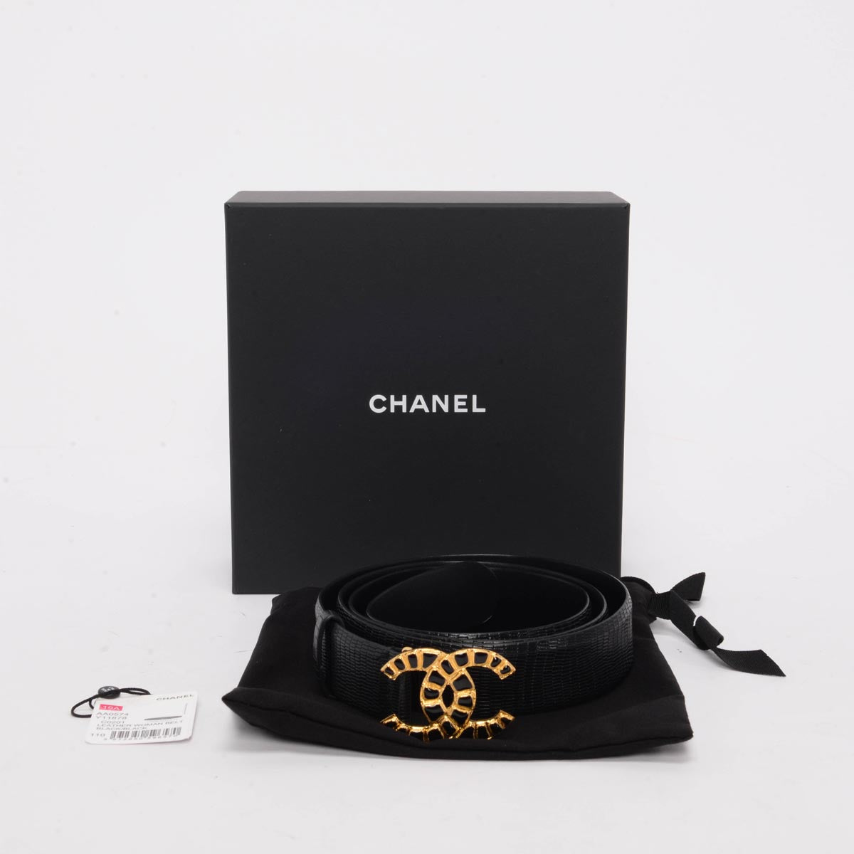 Chanel Black Embossed Leather CC Gripoix Belt