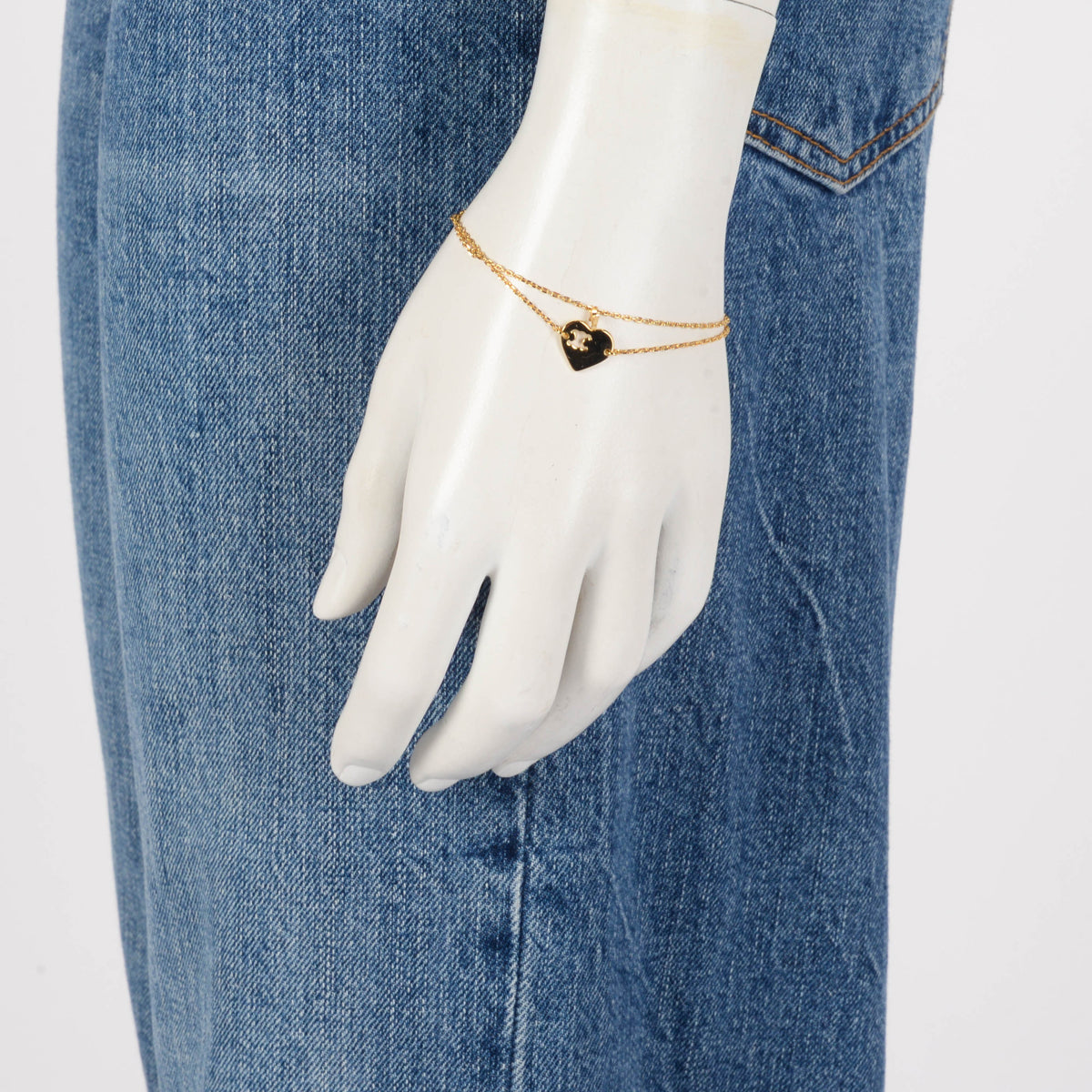 Celine Gold Tone Double Chain Heart Bracelet