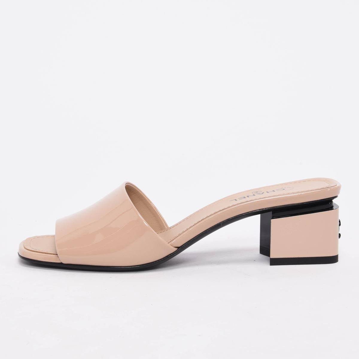 Chanel Beige Patent CC Polly Pocket Mules 36