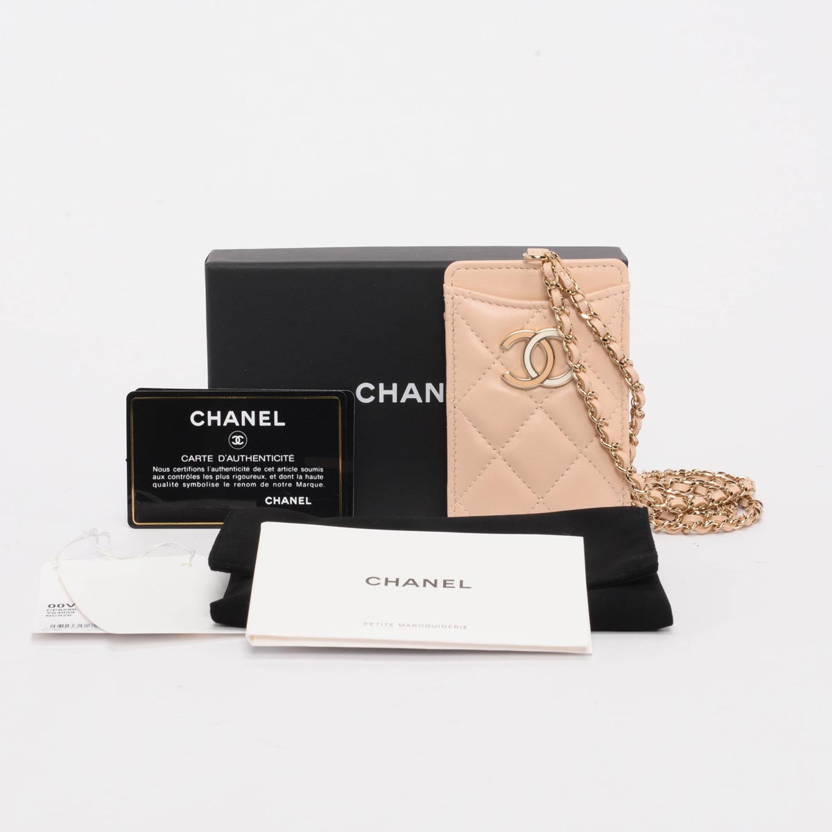 Chanel Beige Lambskin CC Chain Card Holder