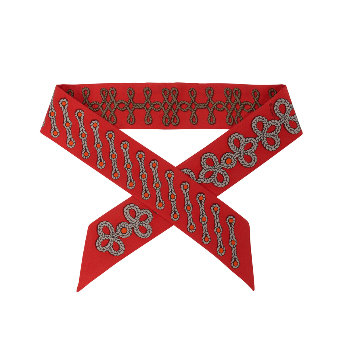 Hermes Red Silk Galons Et Brandebourgs Twilly