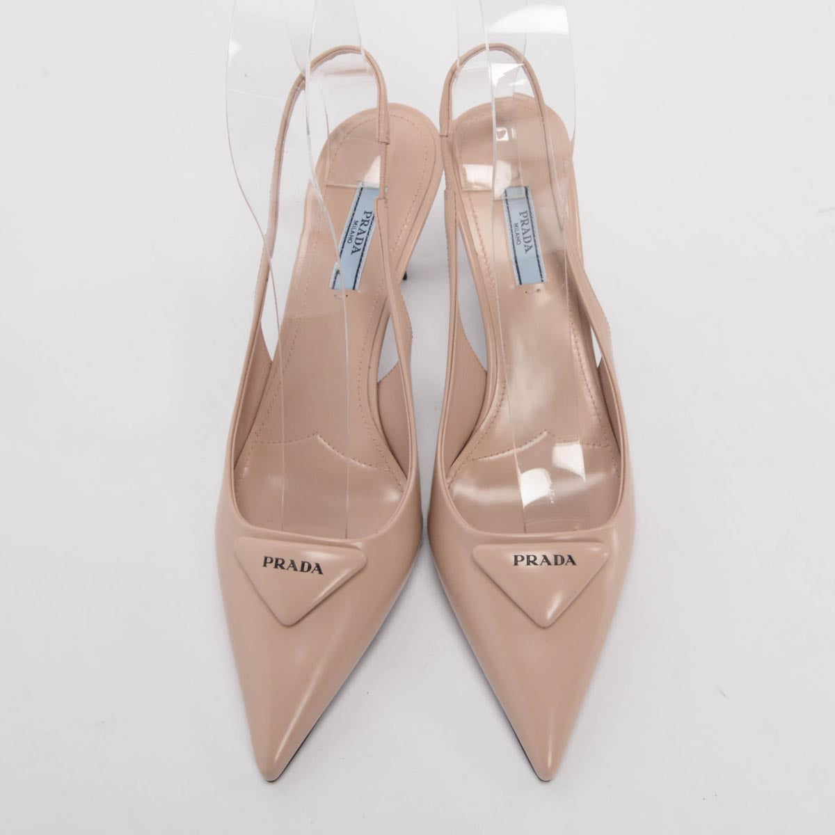 Prada Cipria Brushed Leather Logo Slingback Pumps 38