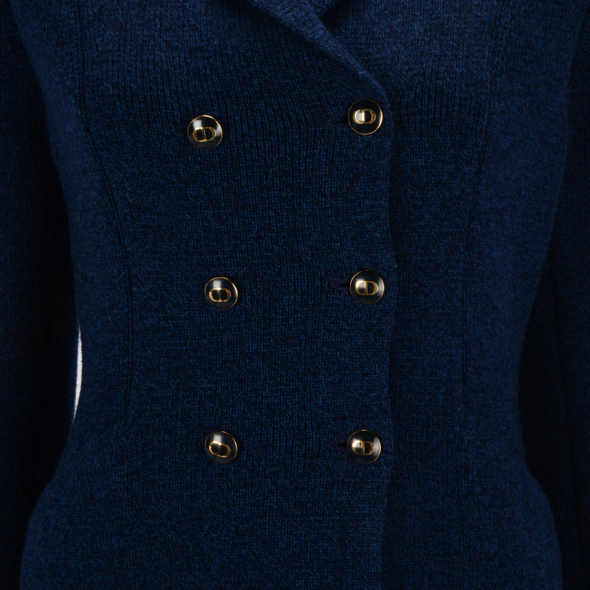 Dior Blue Wool Knit Double Breasted Jacket FR 40