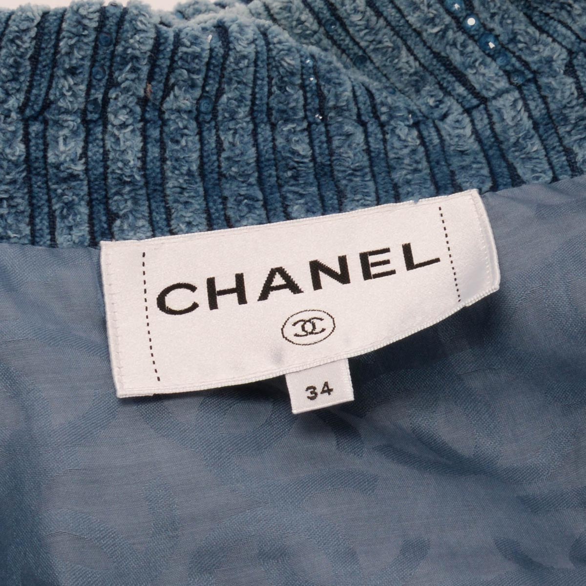 Chanel Blue Velvet & Strass Bomber Jacket FR 34