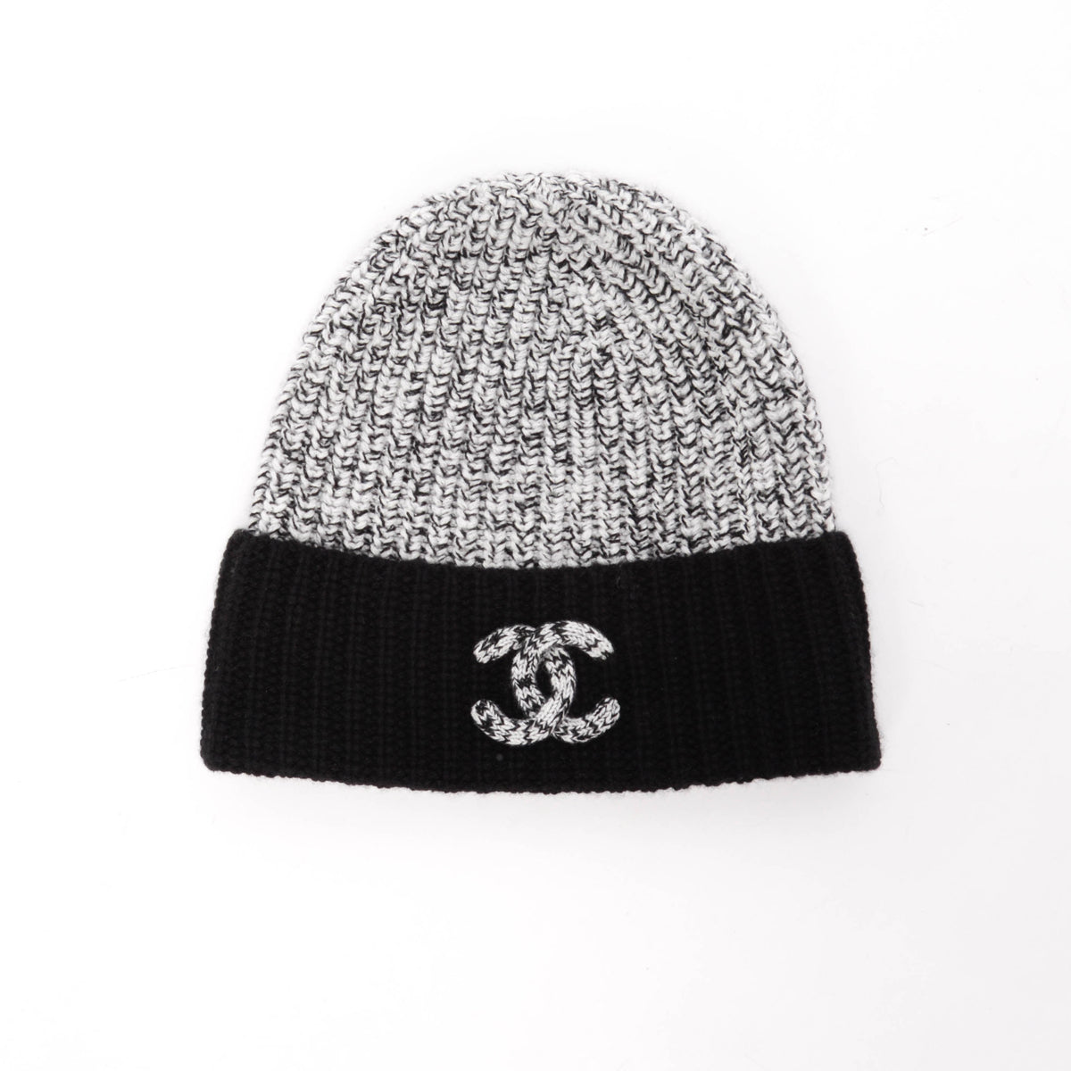 Chanel Black & White Cashmere Knit CC Beanie