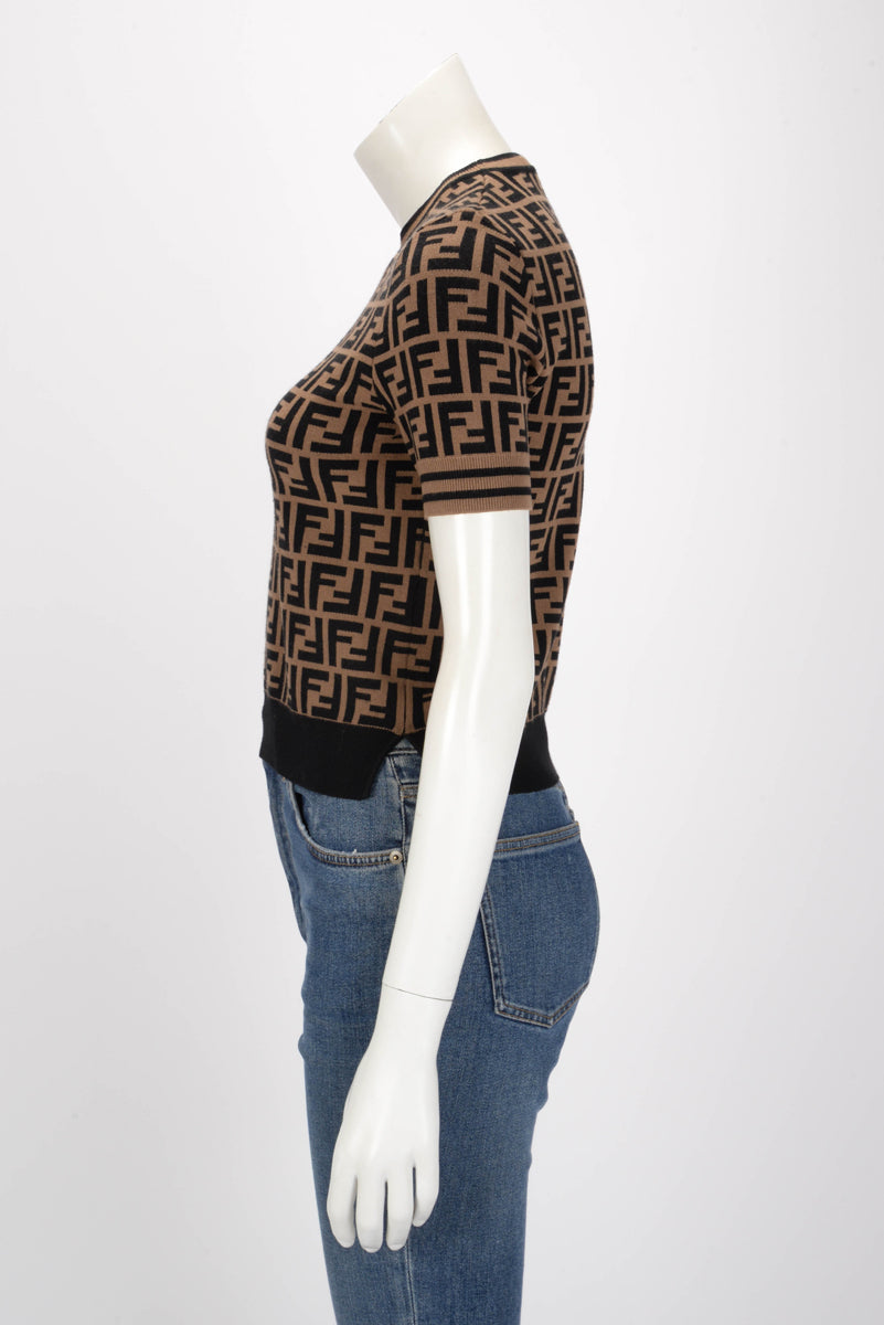 Fendi Tobacco & Black Knit FF Motif Top IT 36