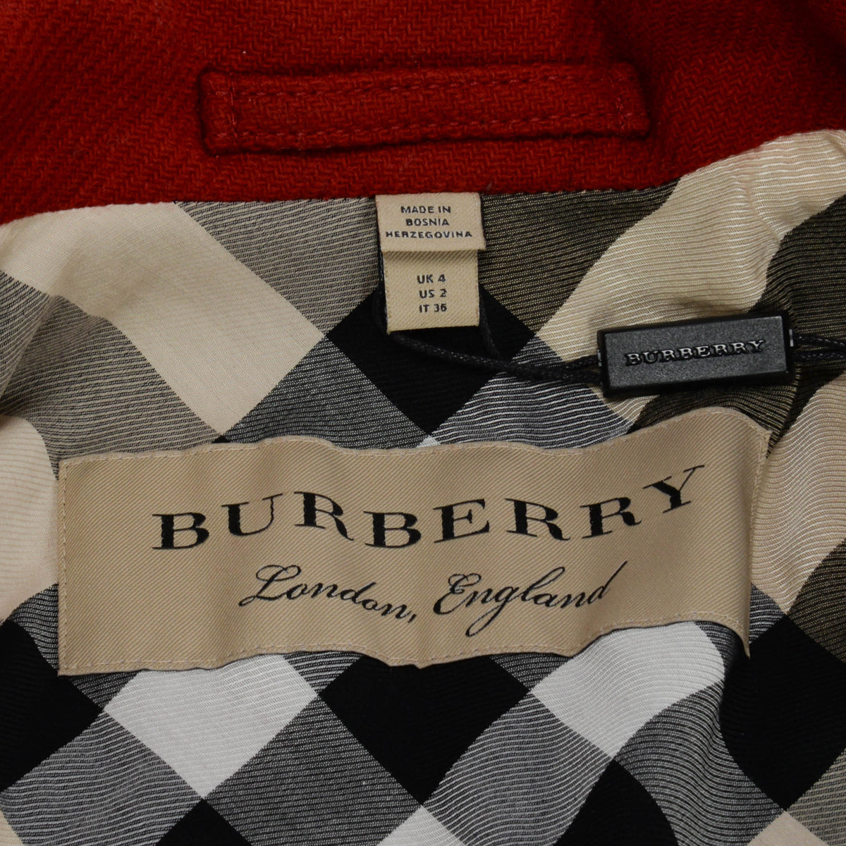 Burberry Red Wool Twill Trench Style Coat UK 4