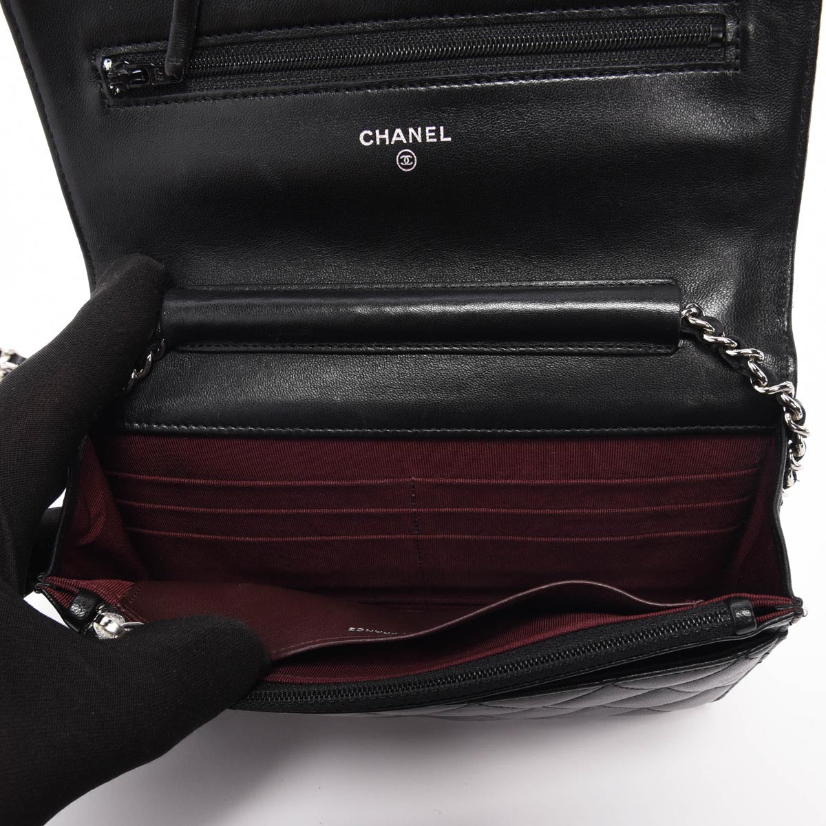 Chanel Black Quilted Lambskin Classic Wallet on Chain