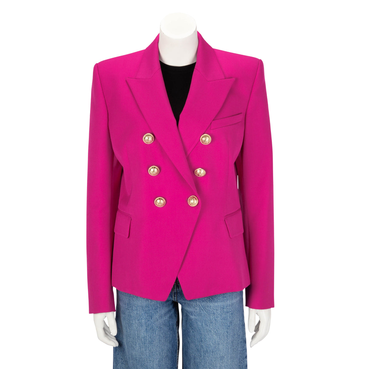 Balmain Magenta Wool Double Breasted Blazer FR 46