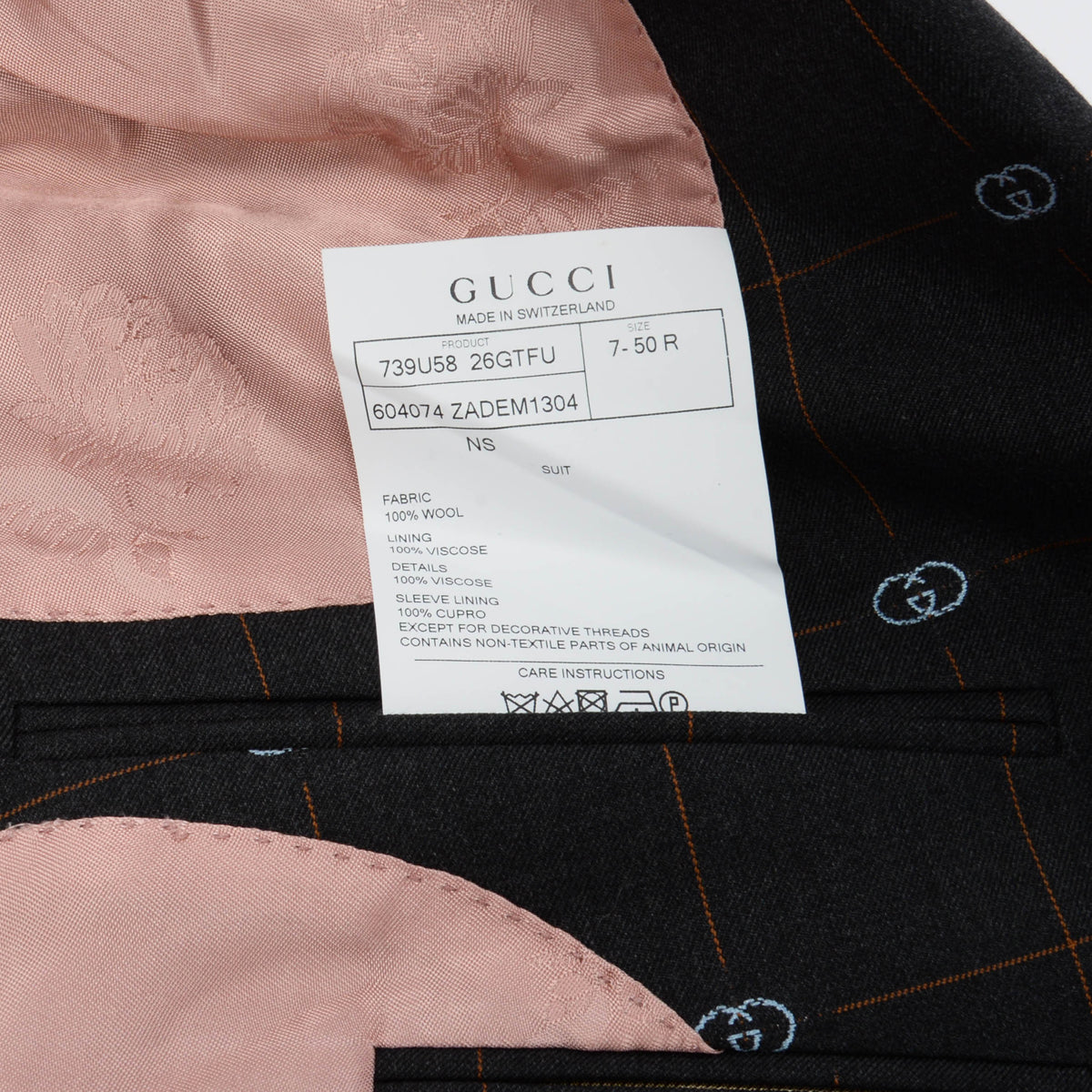 Gucci Charcoal Wool GG Check Straight Fit S.B. Suit IT 50