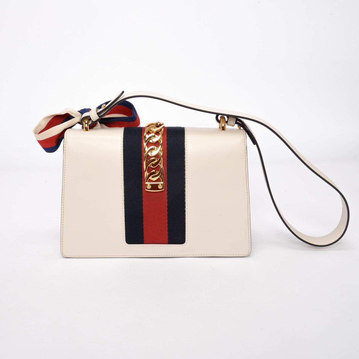 Gucci White Calfskin Small Sylvie Shoulder Bag