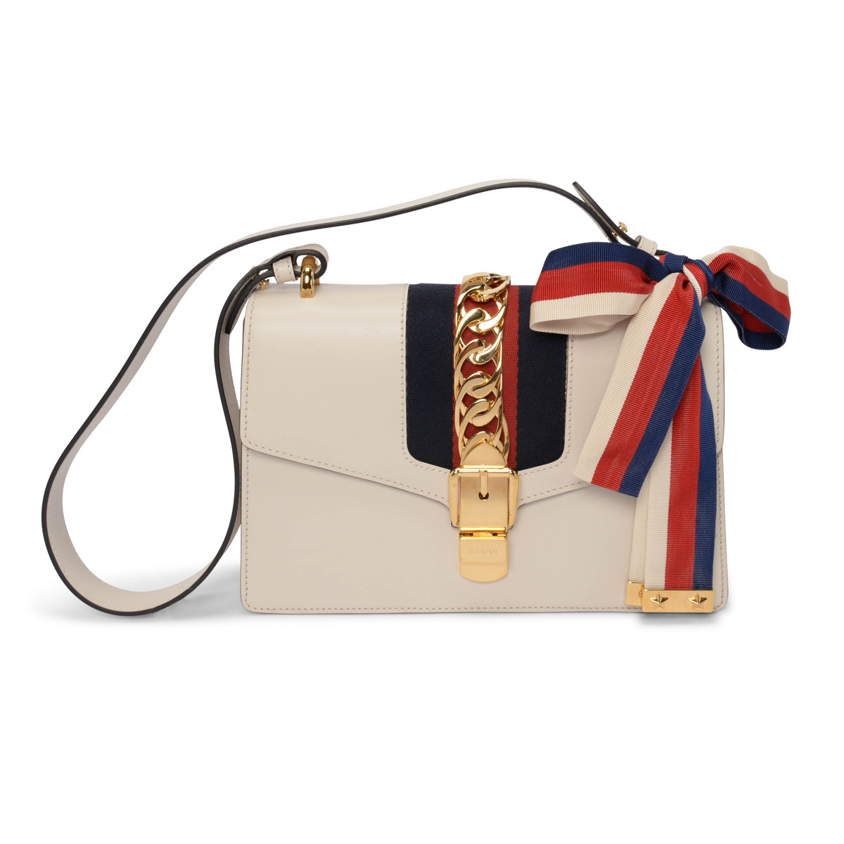 Gucci White Calfskin Small Sylvie Shoulder Bag