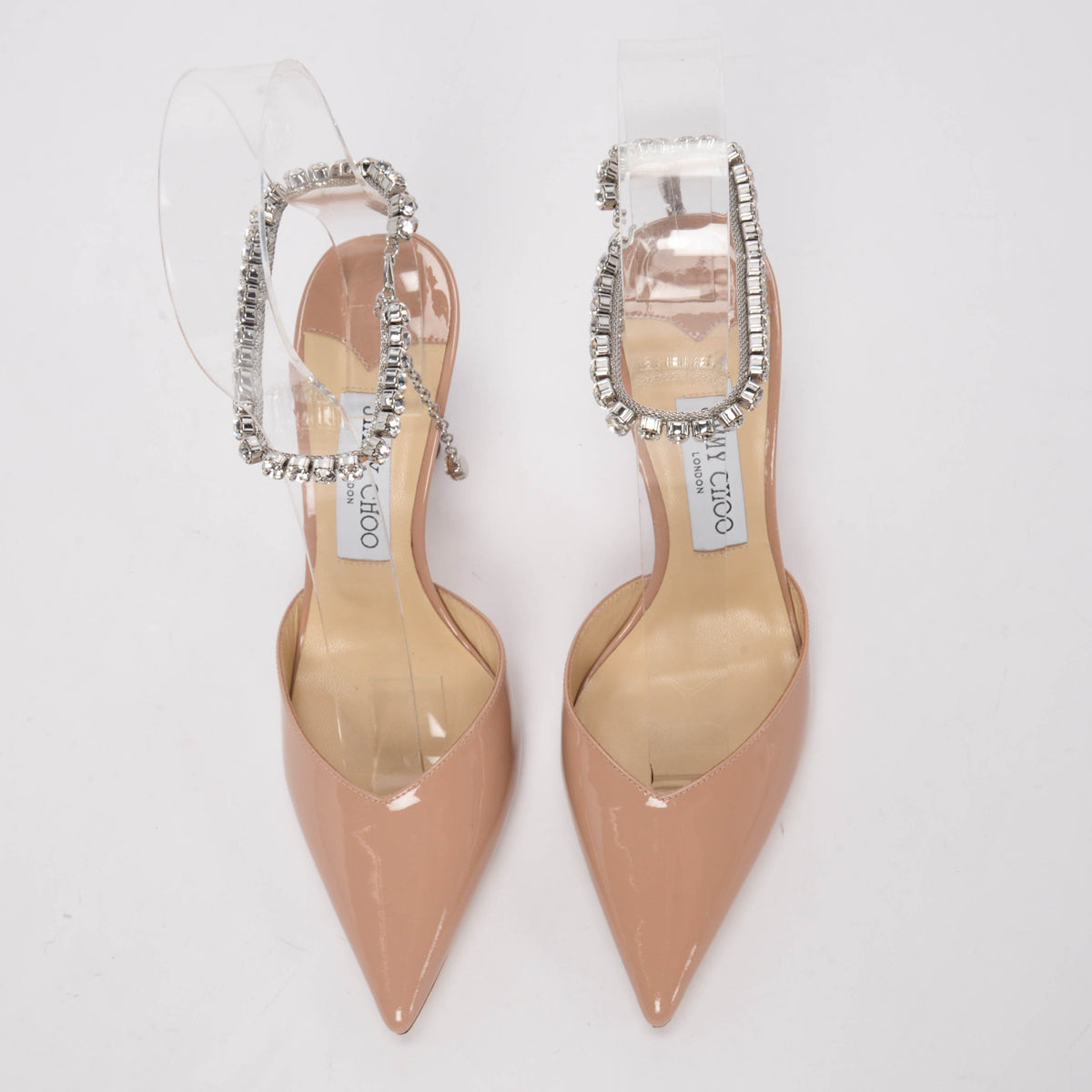 Jimmy Choo Ballet Pink Patent Crystal Saeda Pumps 38