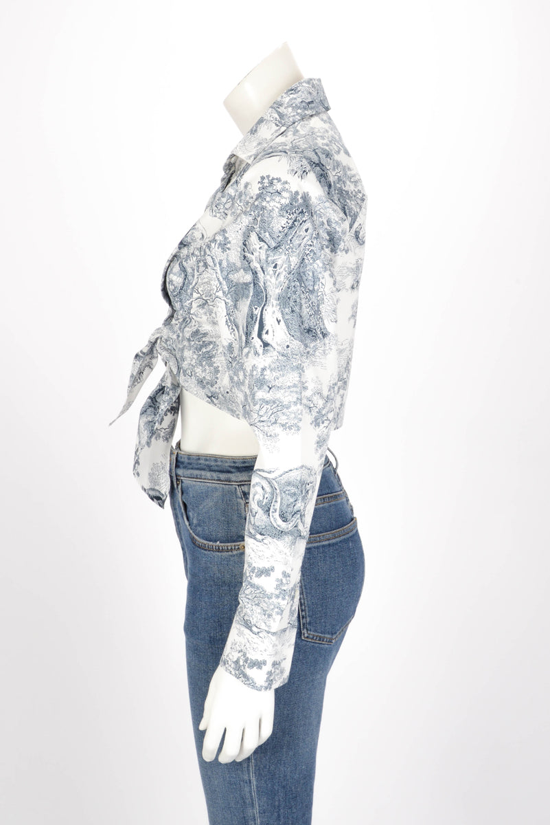 Dior Blue Toile de Jouy Savage Dioriviera Cropped Tie Blouse FR 36