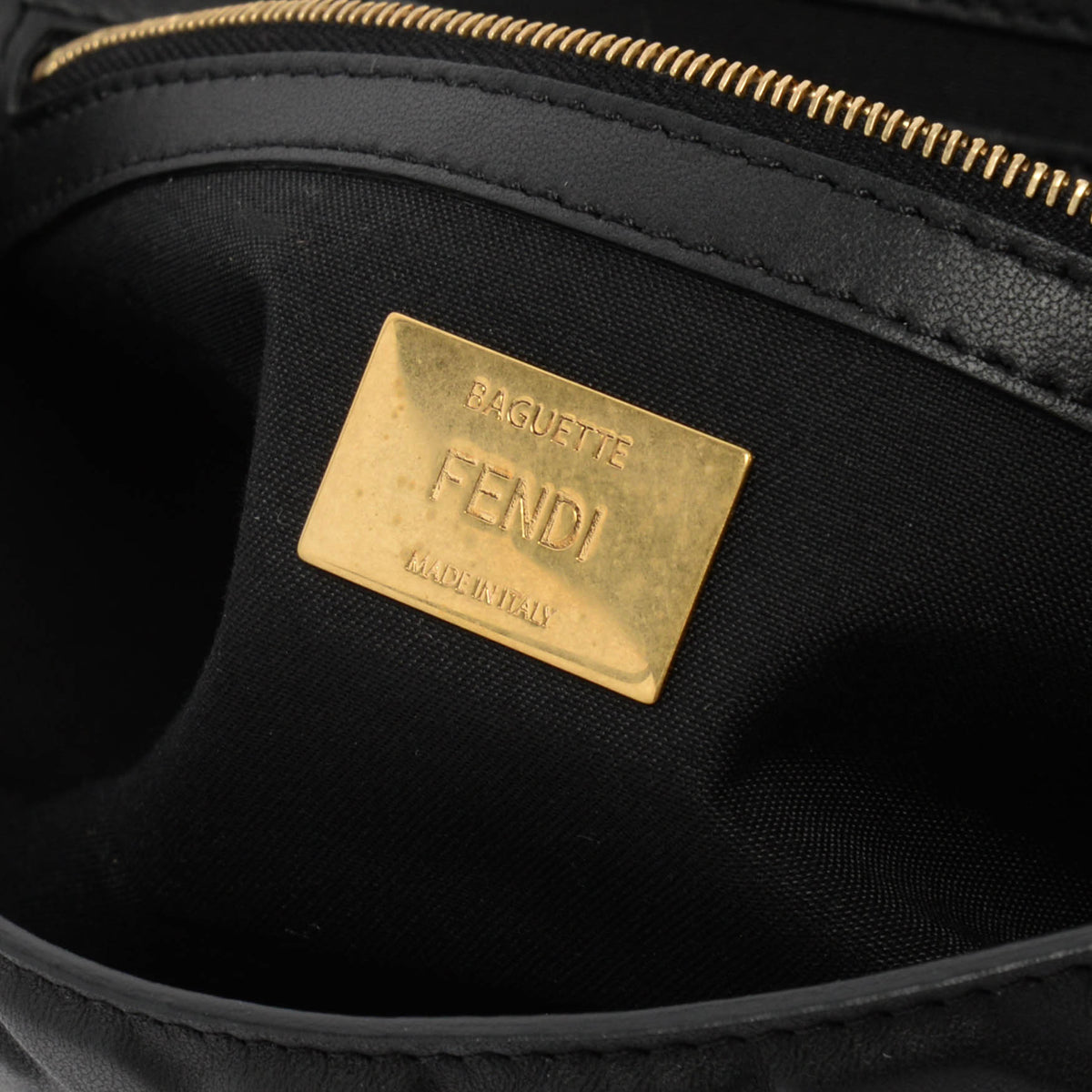 Fendi Black Nappa FF Embossed Baguette Bag