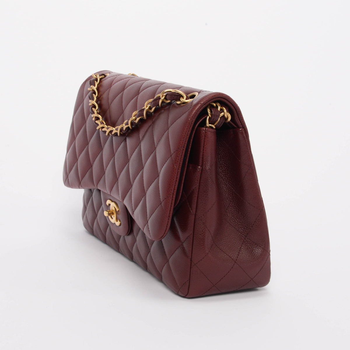 Chanel Burgundy Caviar Large Double Flap Shoulder Bag