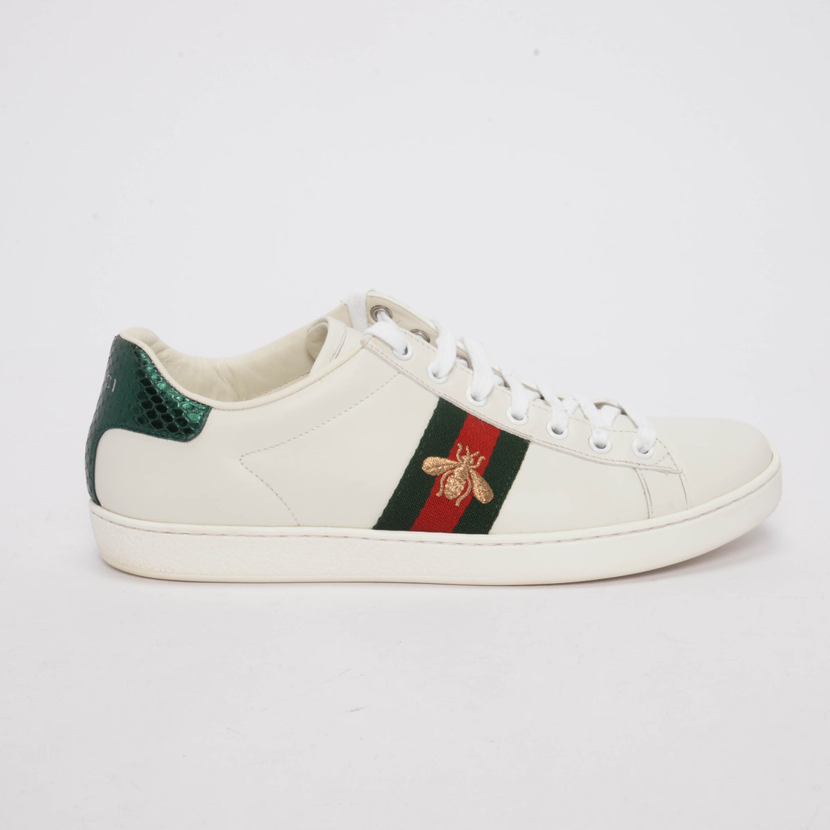 Gucci White Calfskin Bee Embroidered Ace Sneakers 40