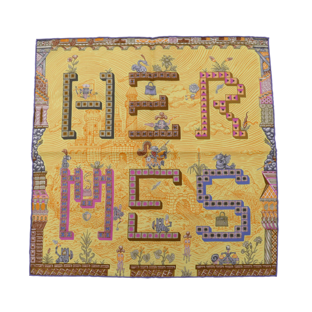Hermes Jaune Super Silk Quest Detail Pocket Square