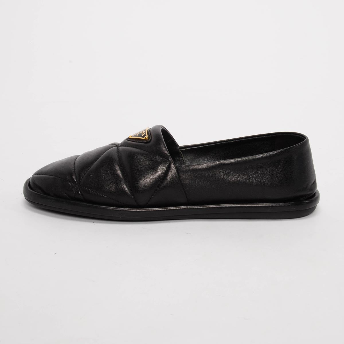 Prada Black Quilted Nappa Logo Slip-On Loafers 37