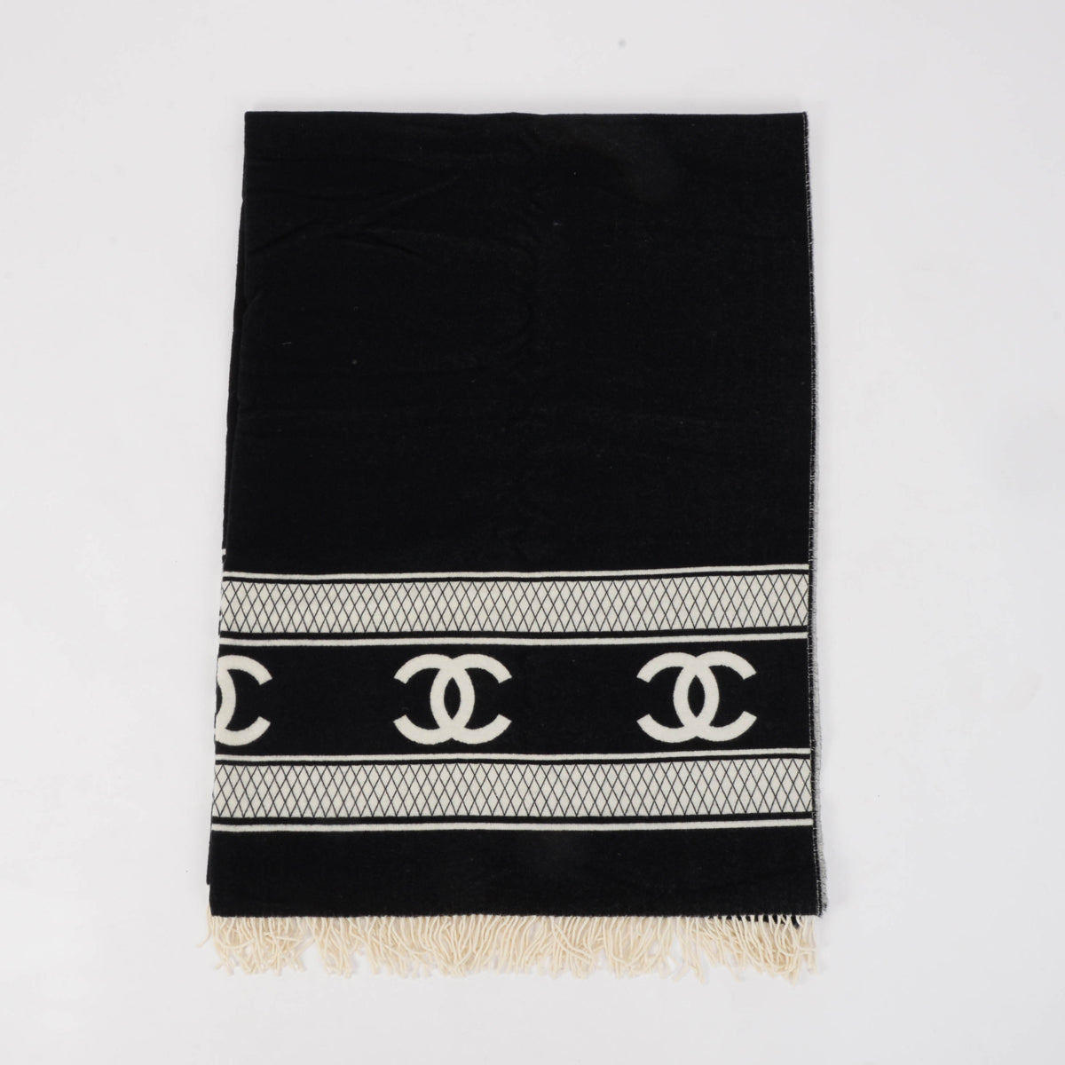 Chanel Black & White Cashmere CC Reversible Blanket