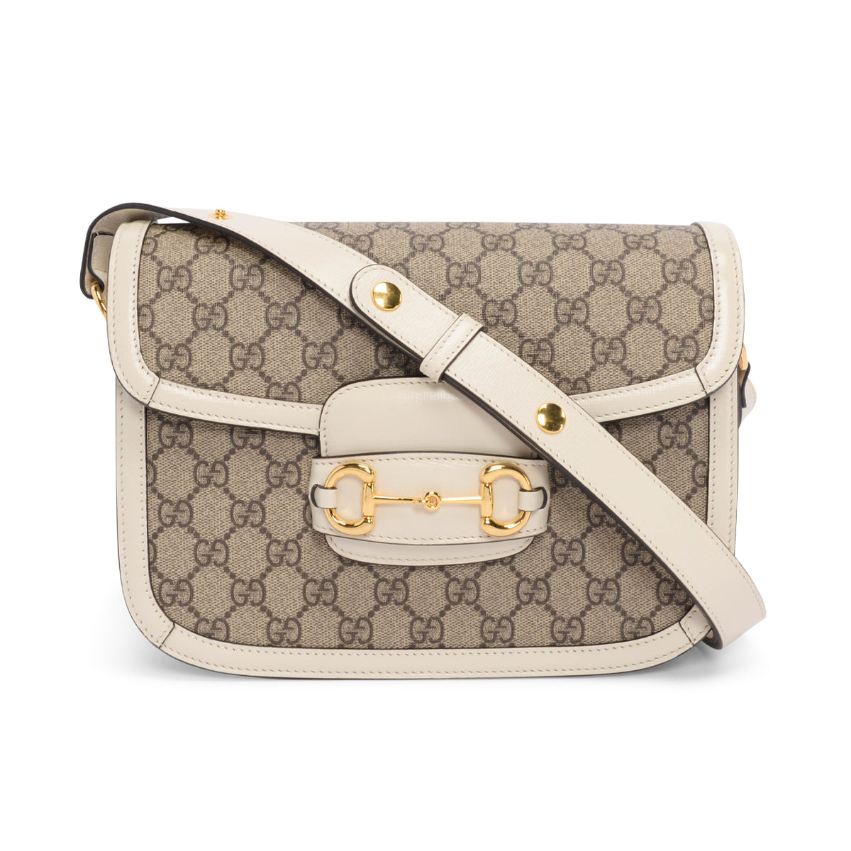 Gucci Cream GG Supreme 1955 Horsebit Shoulder Bag