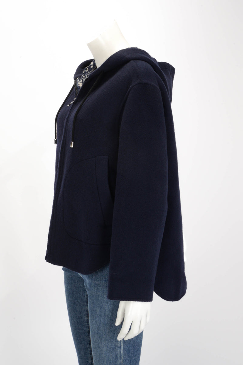 Dior Navy Wool Oblique Lined Hooded Zip Jacket FR 38