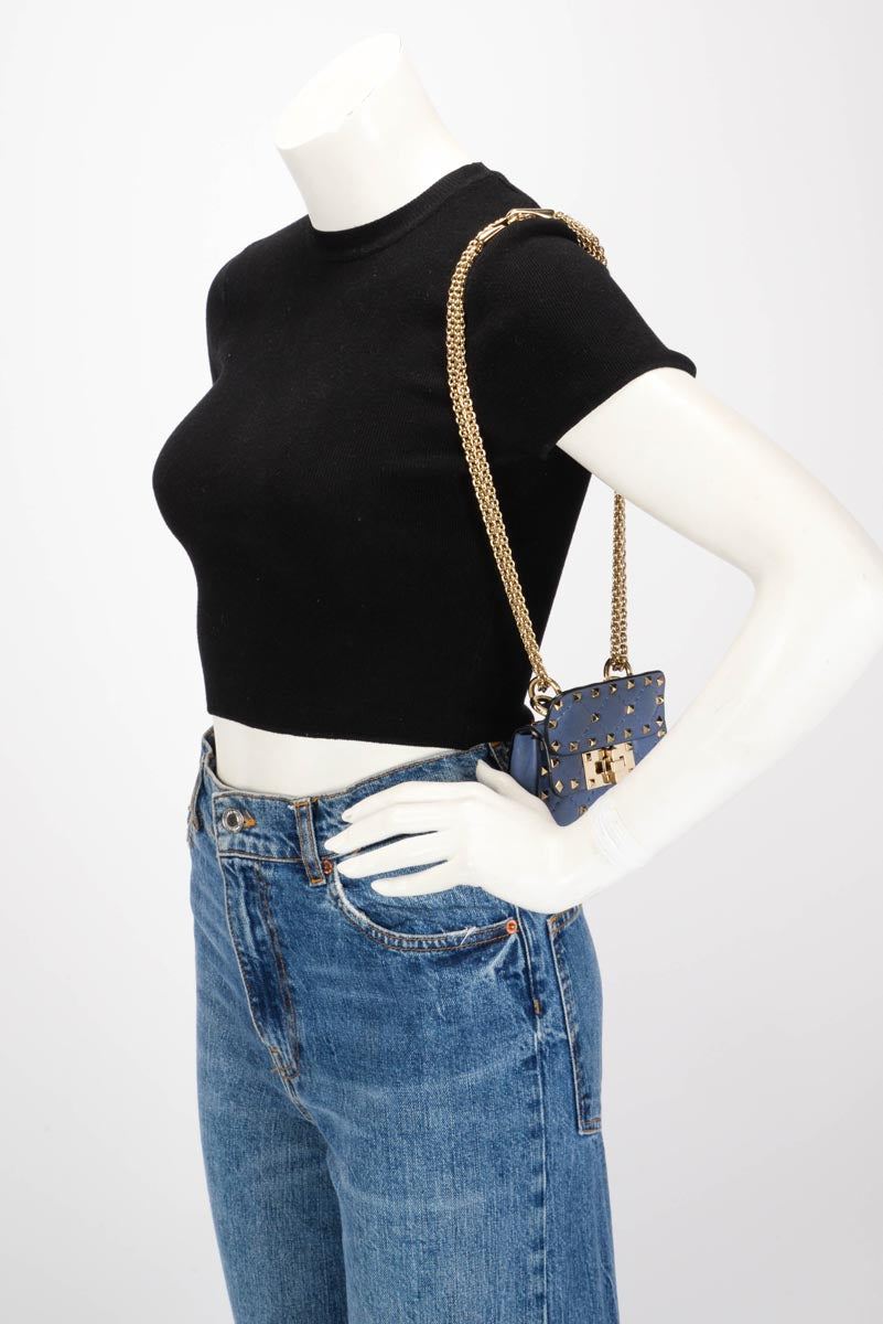 Valentino Blue Nappa Leather Micro Rockstud Spike Bag