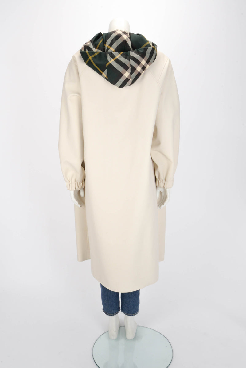 Burberry Cream Polyester Check Hood Parka Coat M