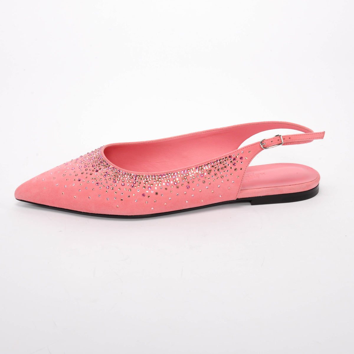 Hermes Rose Jaipur Suede & Strass Brilliante Slingback Flats 39