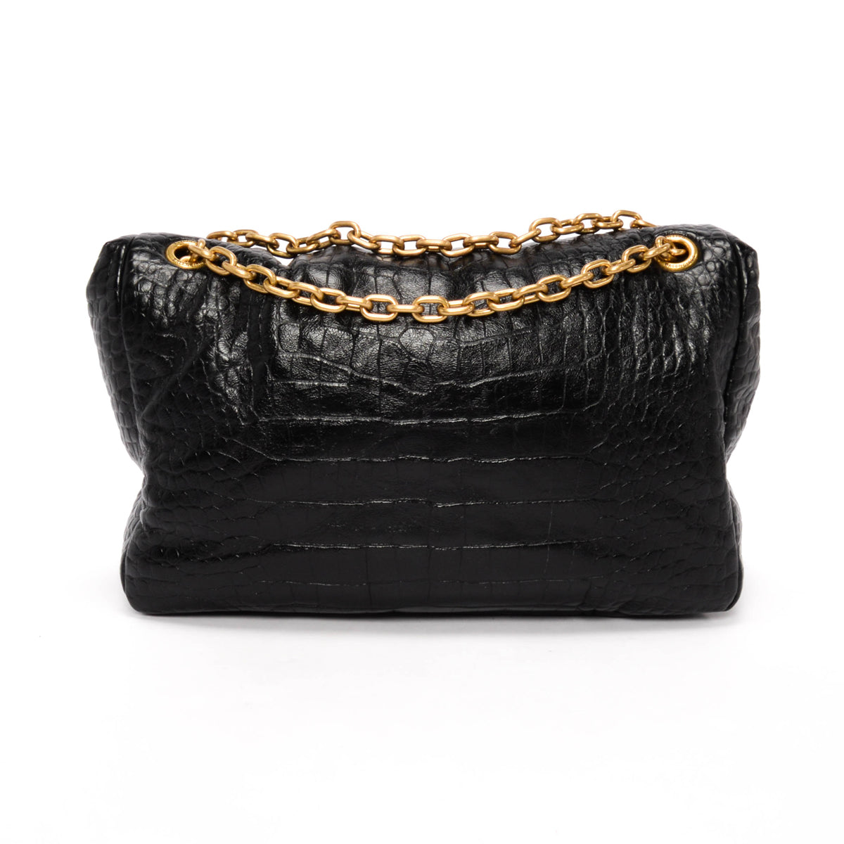 Balenciaga Black Croc Embossed Leather Medium Monaco Sling Bag