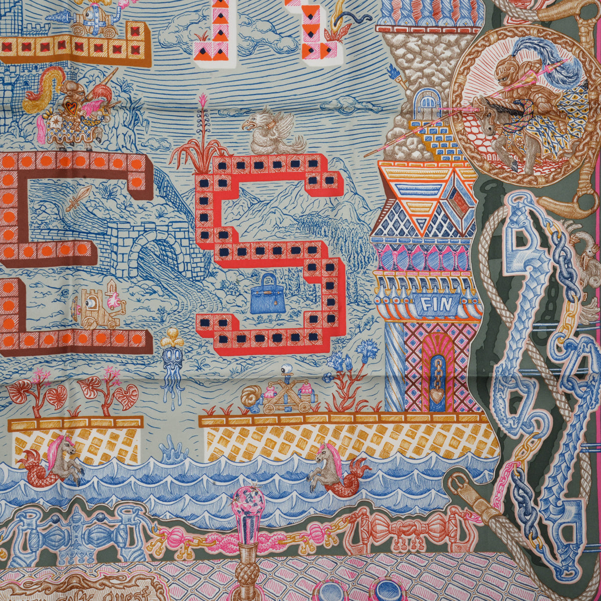 Hermes Vert Super Silk Quest Detail Scarf
