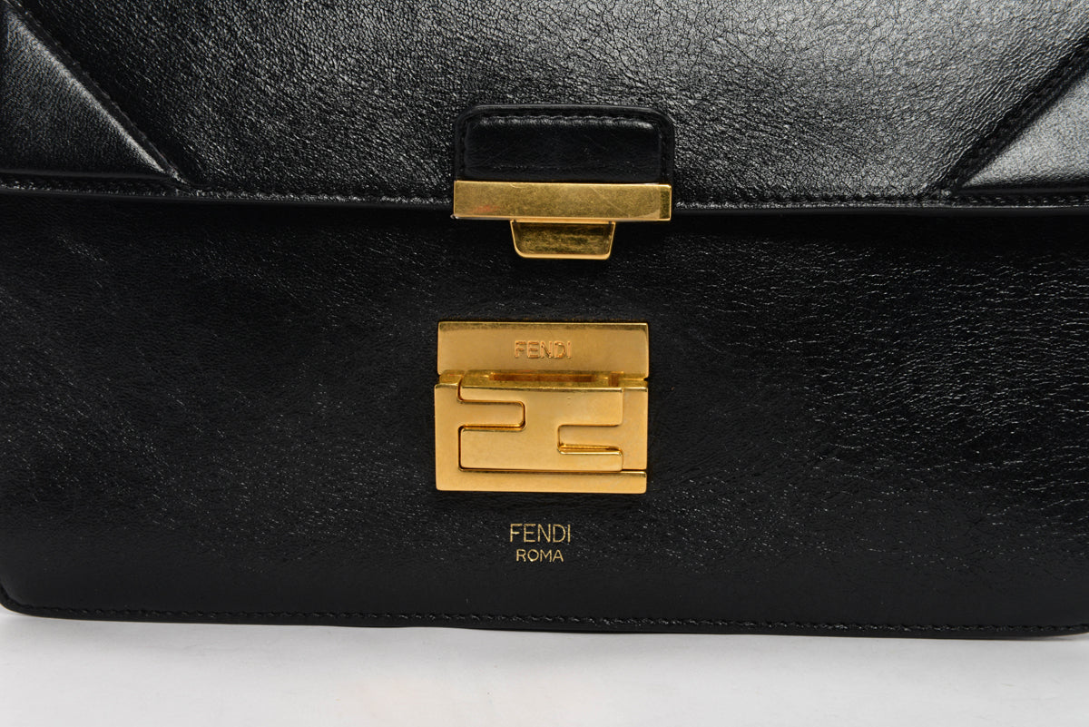 Fendi Black Glossy Lambskin Kan U Shoulder Bag