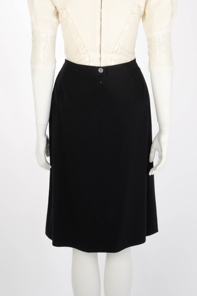Chanel Black Fine Wool Pencil Skirt FR 44