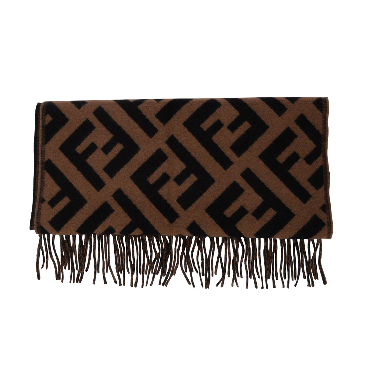 Fendi Brown FF Cashmere Fringed Scarf