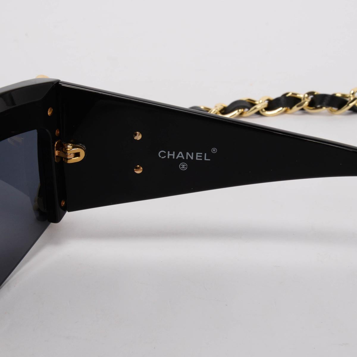 Chanel Vintage Black Shield Chain Link Sunglasses