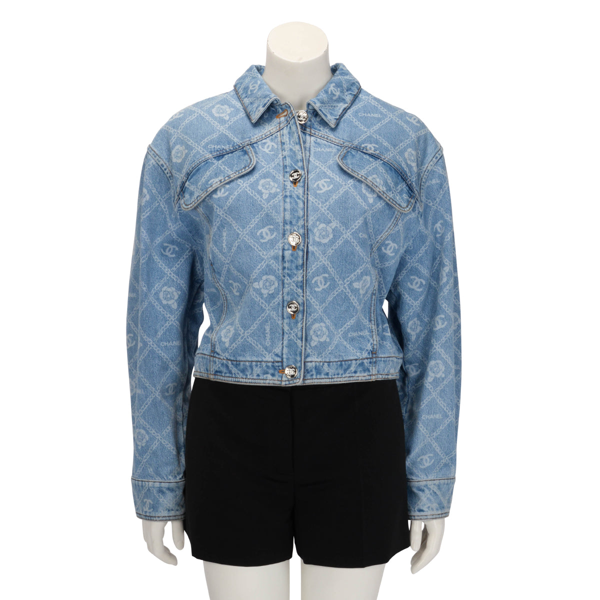 Chanel Blue Denim CC Camellia Jacket FR 38
