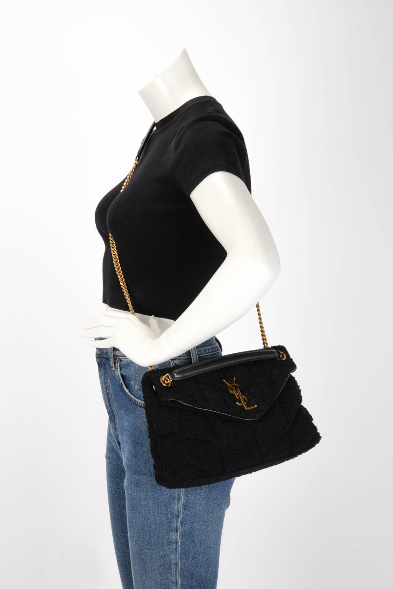 Saint Laurent Black Boucle Tweed Small Lou Lou Puffer Bag