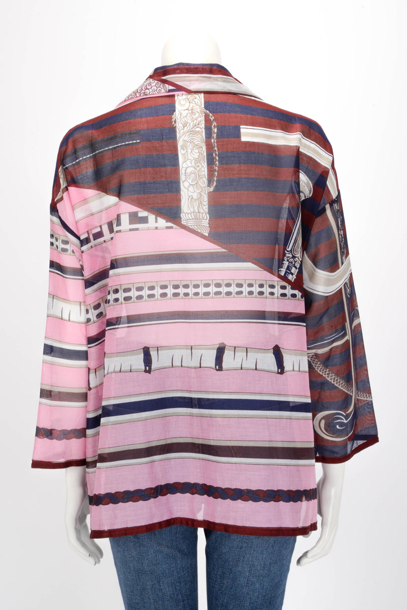 Hermes Pink & Burgundy Muslin Cotton Cannes et Cannes Shirt FR 38