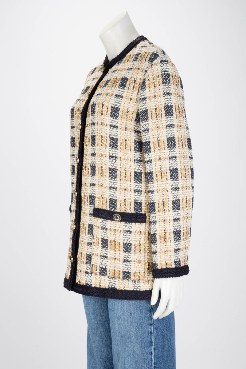 Gucci Ivory Lurex Tweed Tartan Jacket IT 42