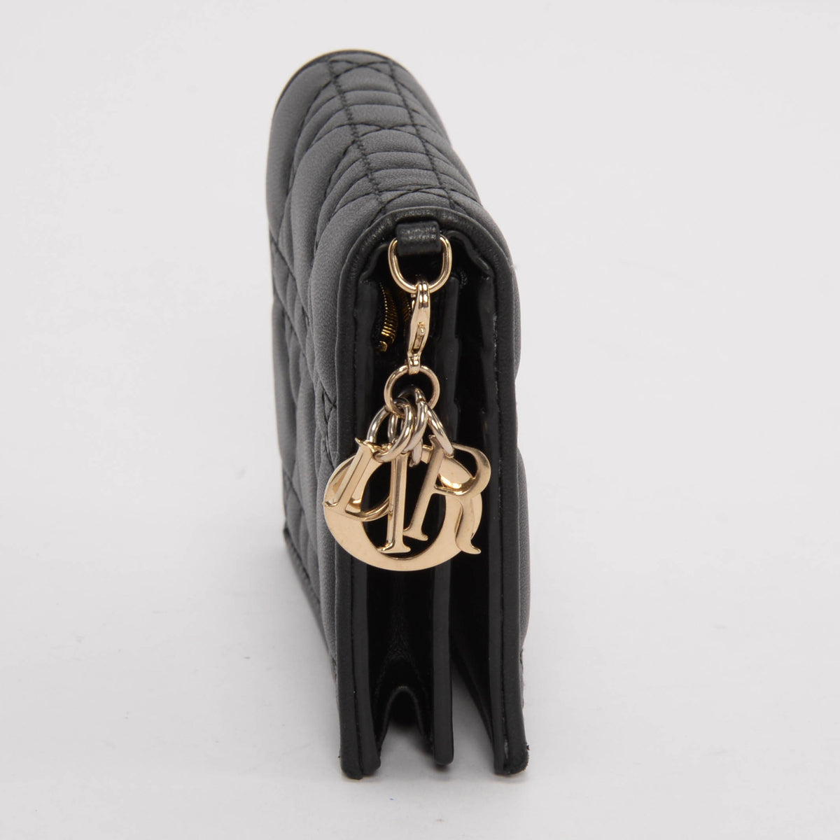 Dior Black Lambskin Cannage Mini Lady Dior Gardenia Wallet