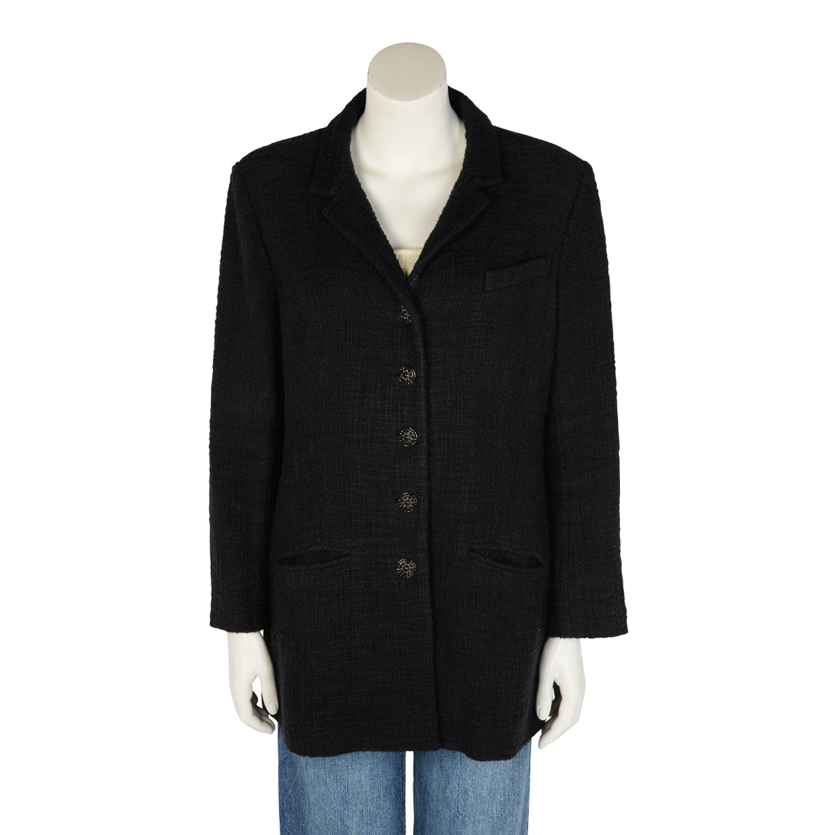 Chanel Black Boucle Tweed Paris to Bombay Jacket FR 50
