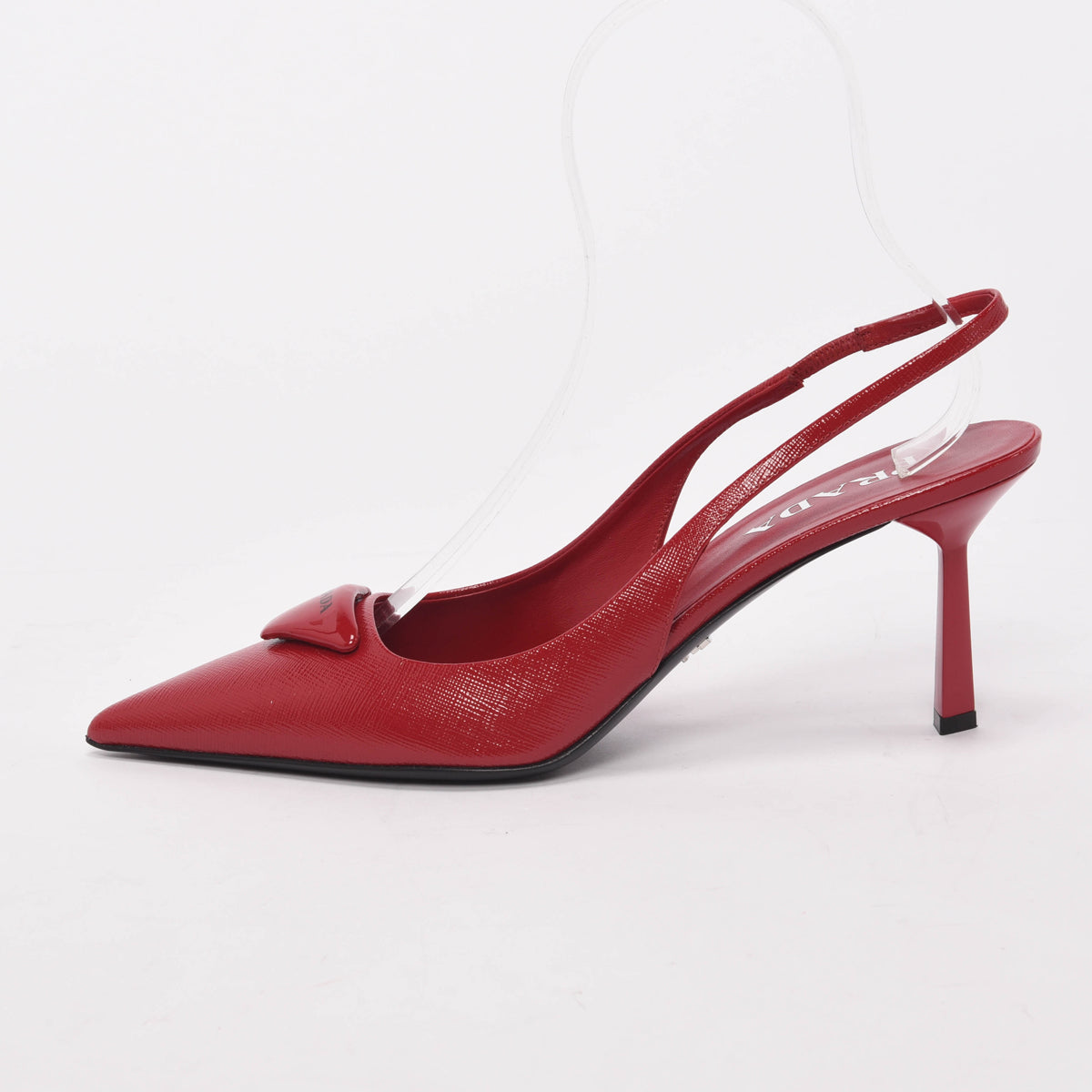 Prada Red Patent Saffiano Logo Slingback Pumps 40
