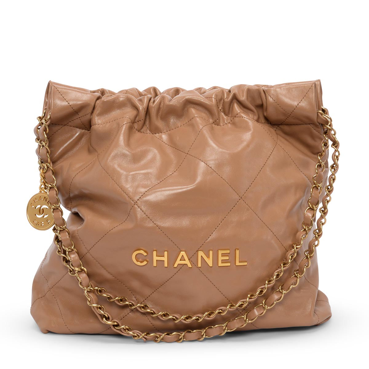 Chanel Camel Shiny Calfskin Small 22 Bag