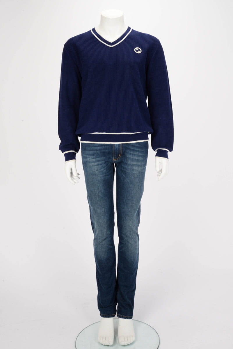 Gucci Navy Knitted GG Logo Patch Sweater L