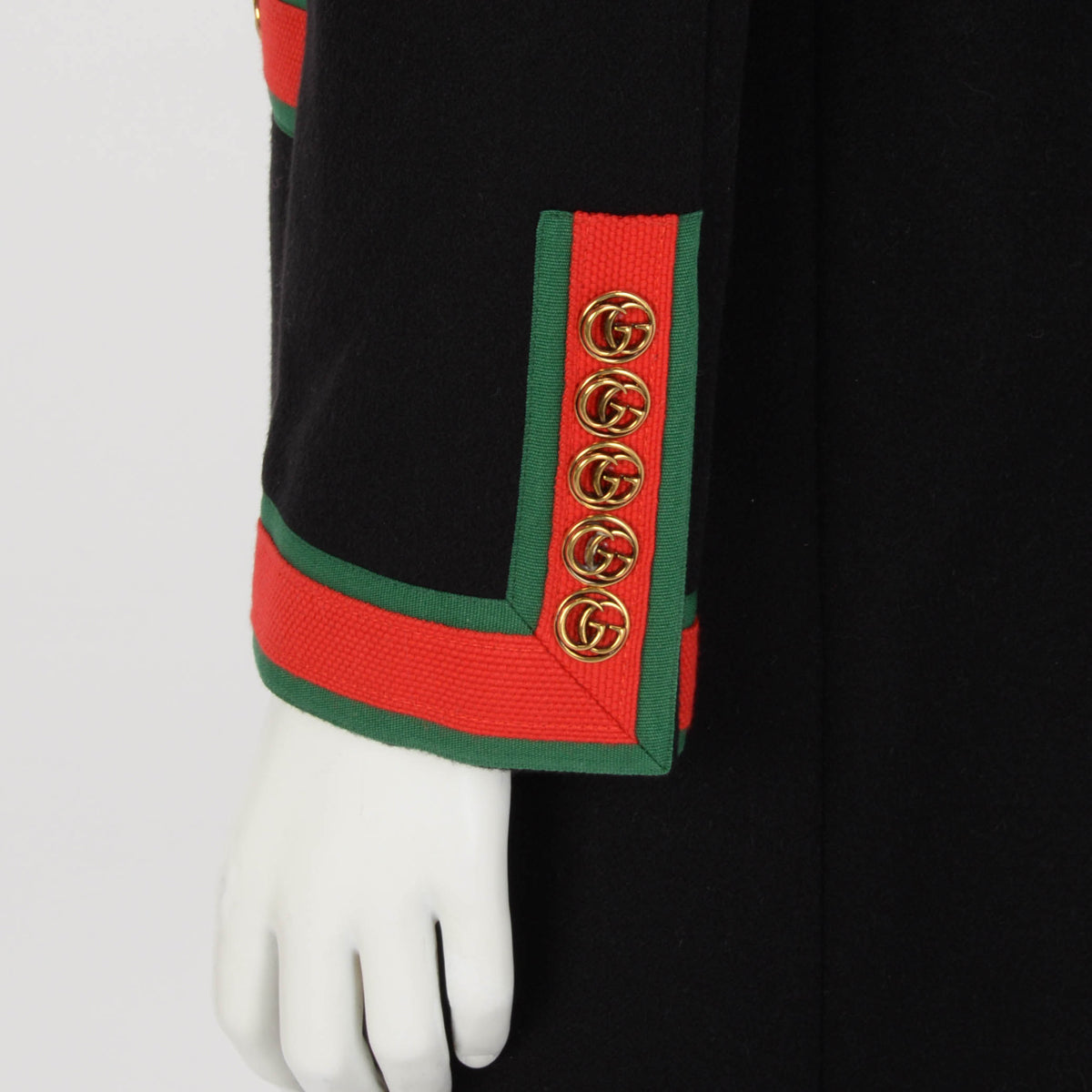 Gucci Black Wool GG Web Trim Longline Coat IT 42