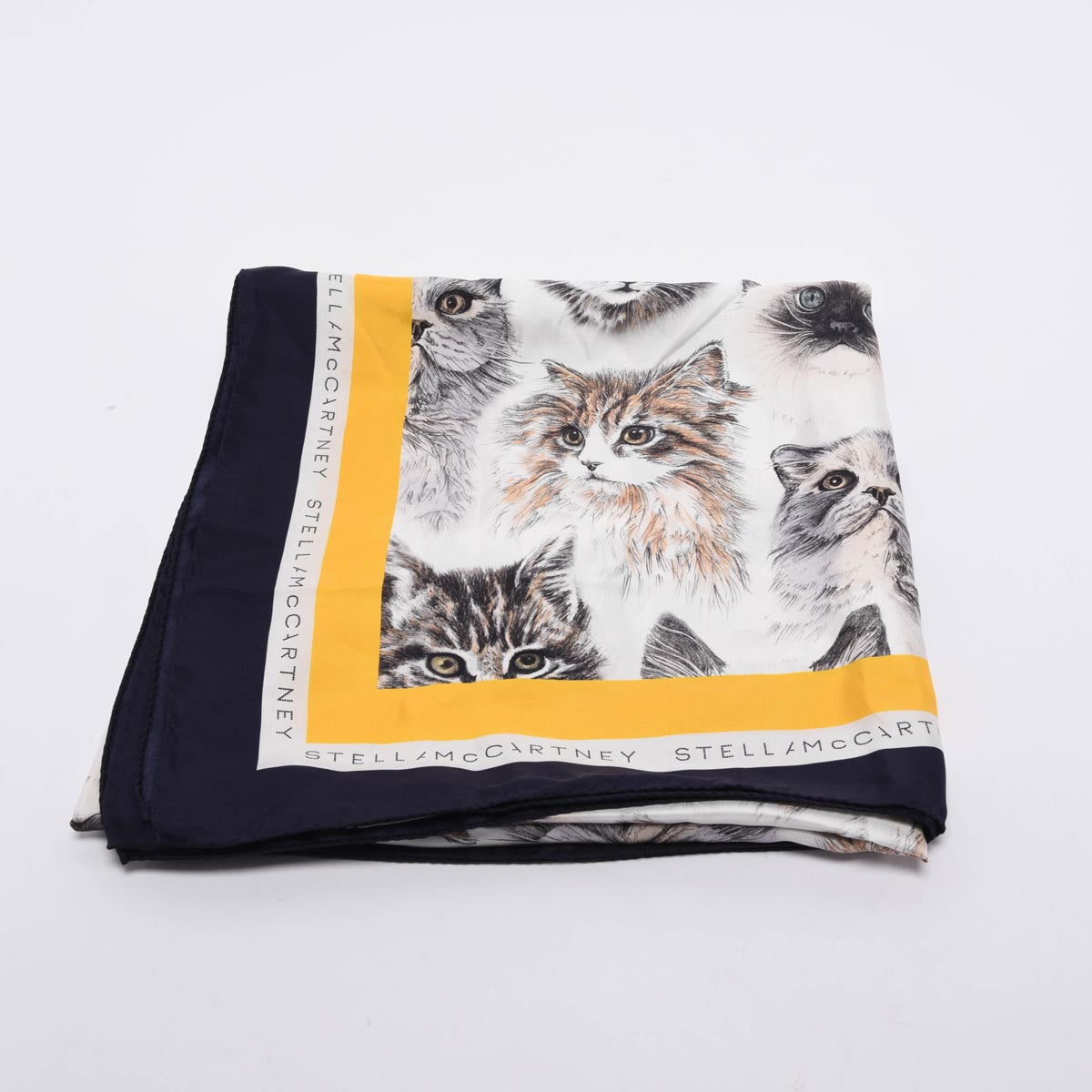 Stella McCartney Navy Silk Cat Face Print Scarf