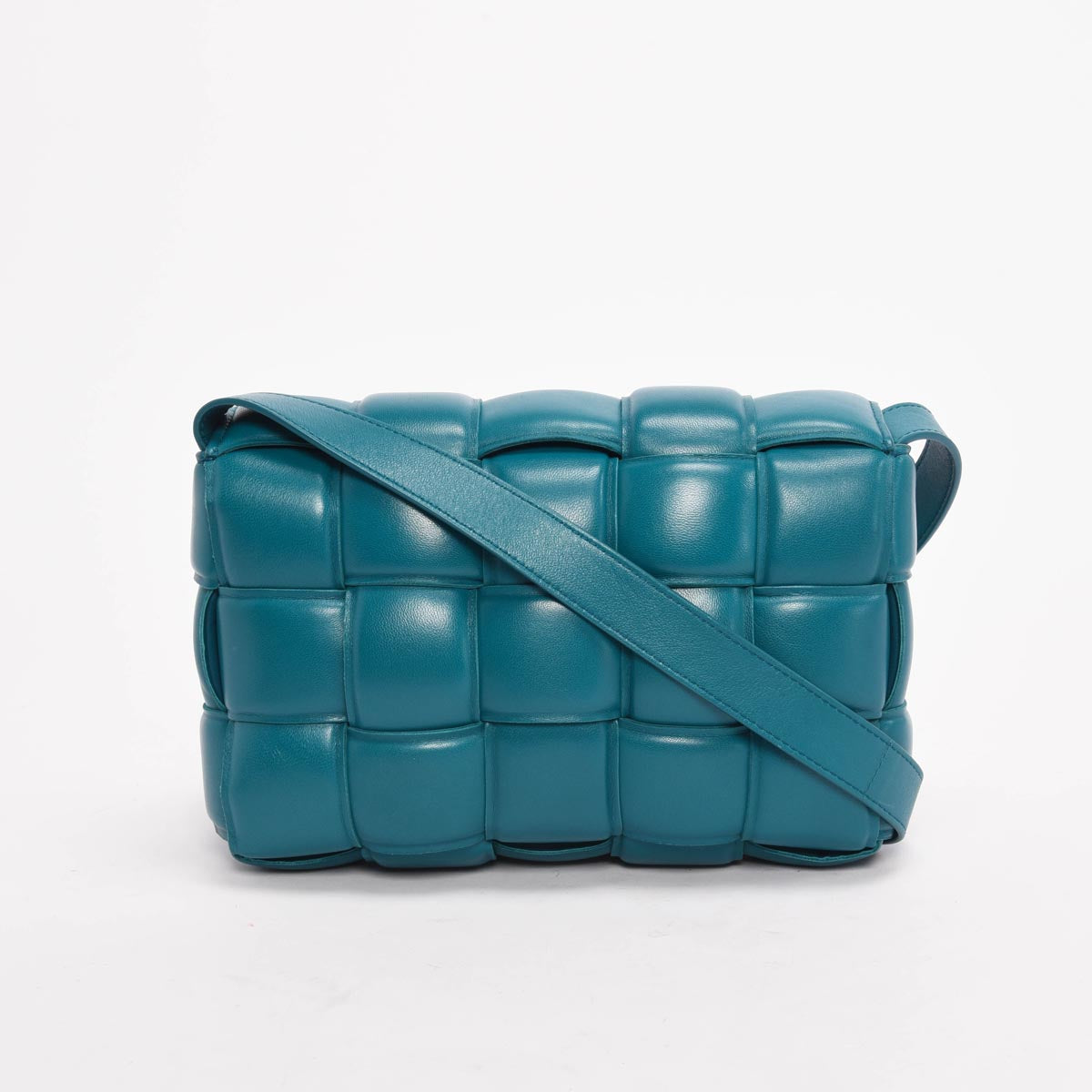 Bottega Veneta Turquoise Intreccio Lambskin Padded Cassette Bag