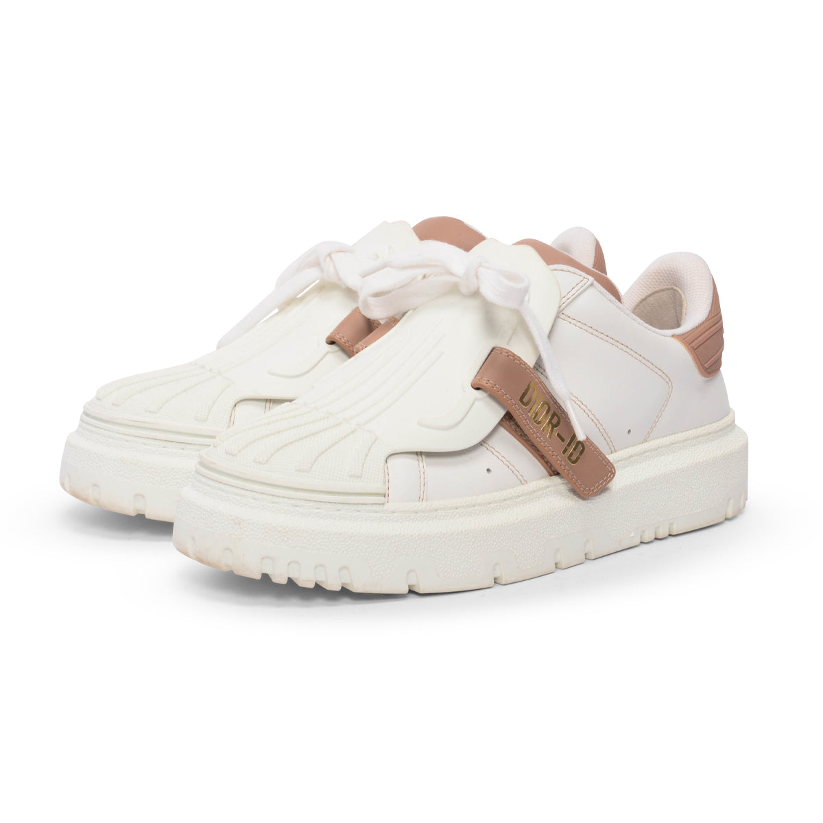 Dior White & Beige Calfskin Dior-ID Platform Sneakers 37