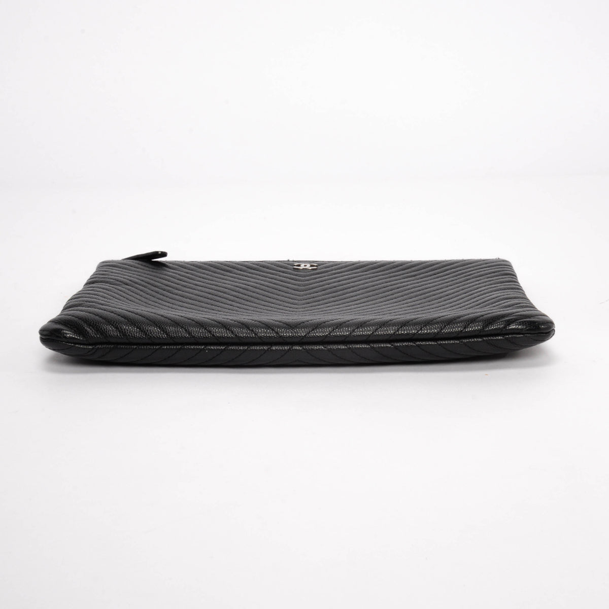 Chanel Black Chevron Caviar Medium O-Case Pouch