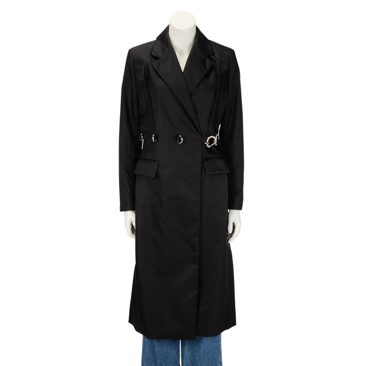 Prada Black Nylon Buckle Detail Coat